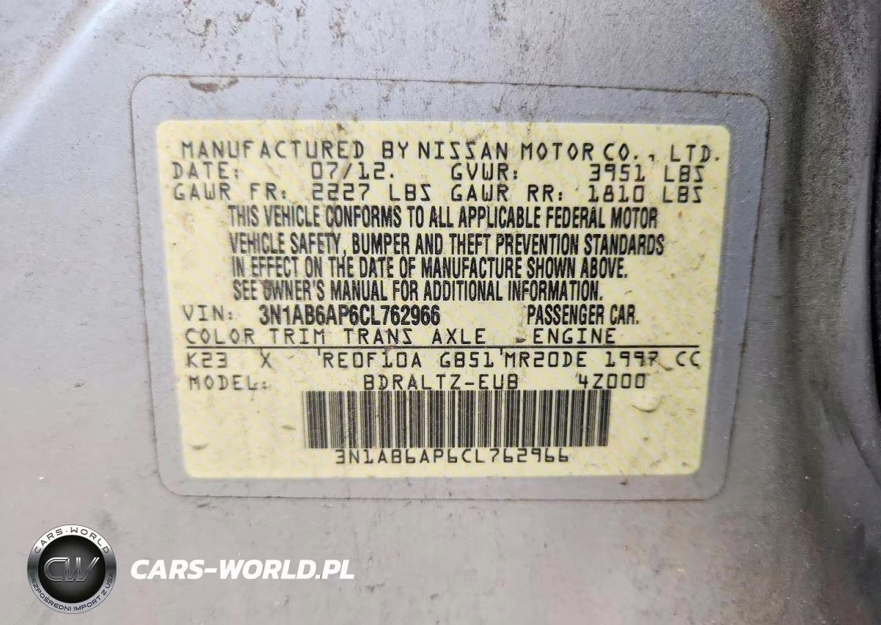 2012 Nissan Sentra 2.0 VIN:3N1AB6AP6CL762966 - 12