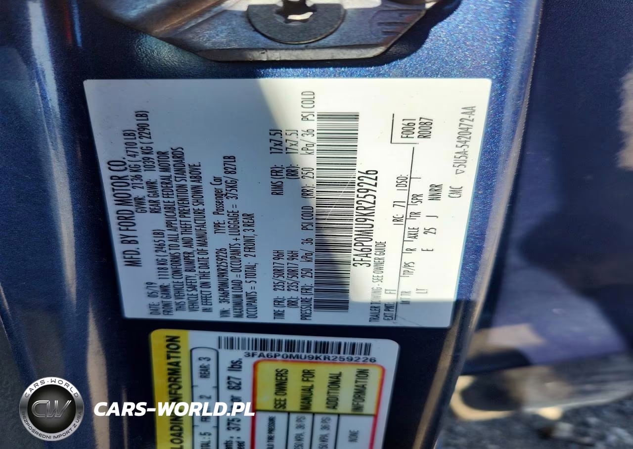 2019 Ford Fusion Sel VIN:3FA6P0MU9KR259226 - 13