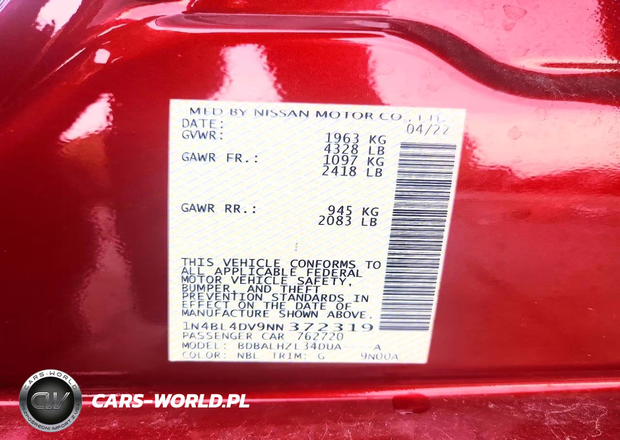 2022 Nissan Altima Sv VIN:1N4BL4DV9NN372319 - 12