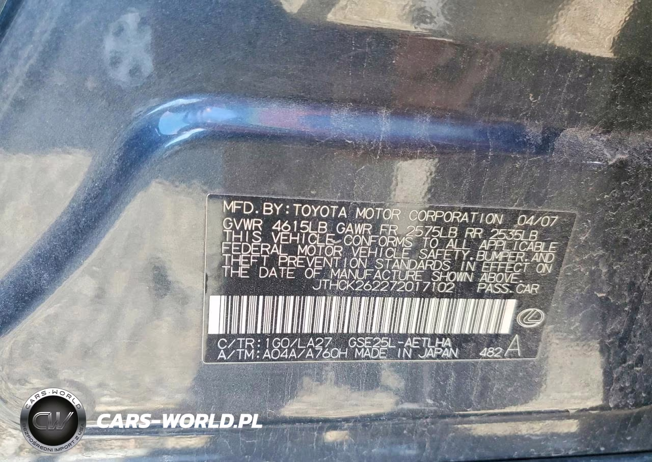 2007 Lexus Is 250 VIN:JTHCK262272017102 - 12