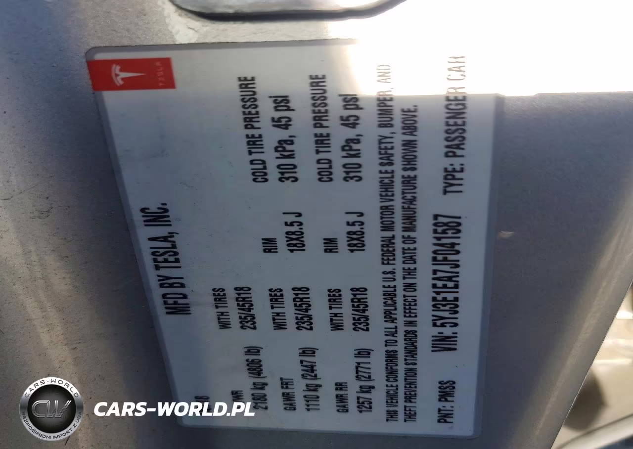 2018 Tesla Model 3 VIN:5YJ3E1EA7JF041587 - 12