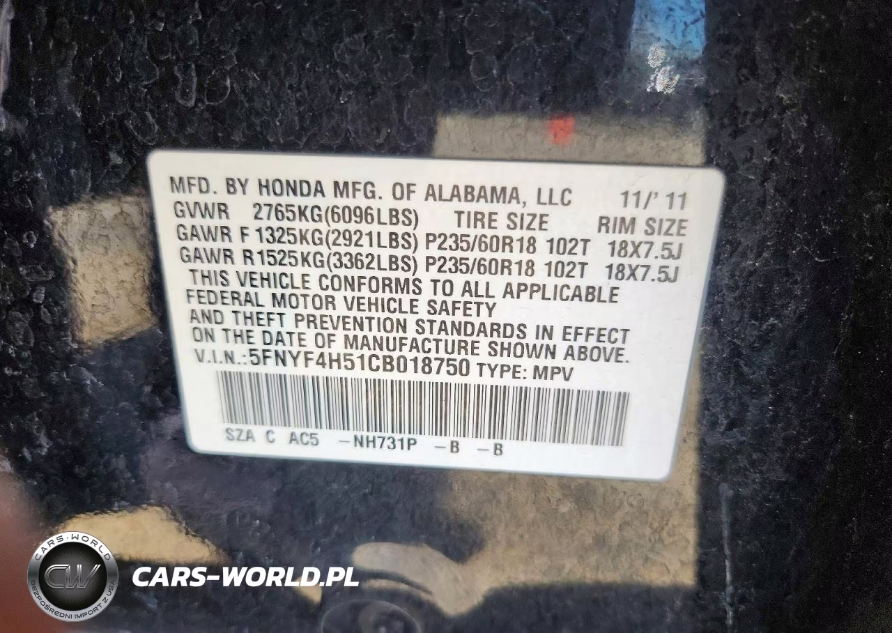 2012 Honda Pilot Exl VIN:5FNYF4H51CB018750 - 13
