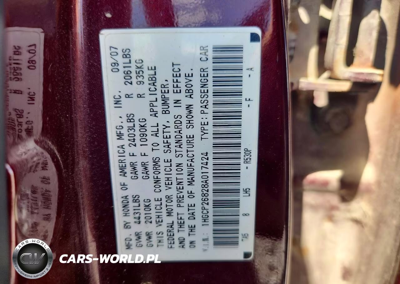 2008 Honda Accord Exl VIN:1HGCP26828A017424 - 12