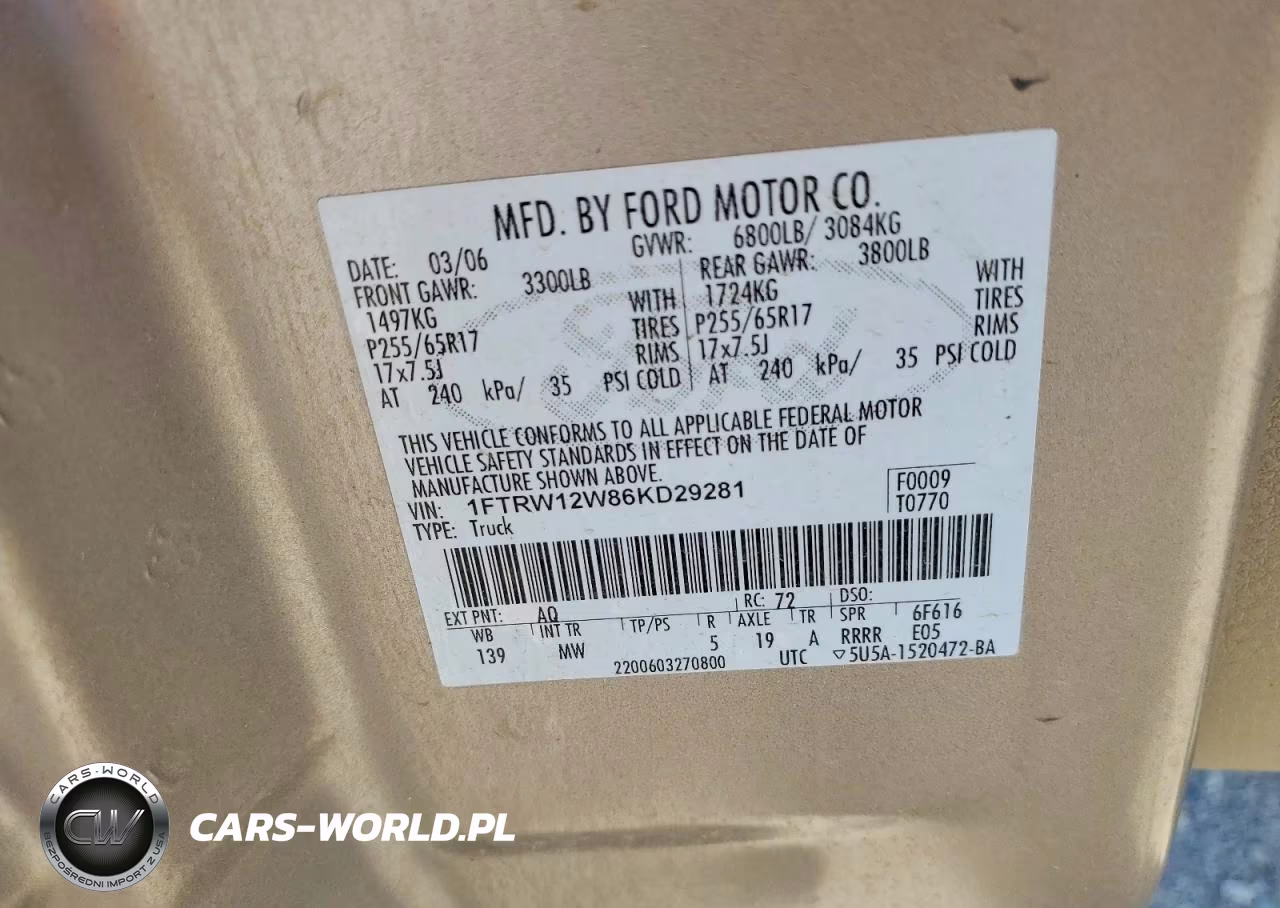 2006 Ford F150 Supercrew VIN:1FTRW12W86KD29281 - 12