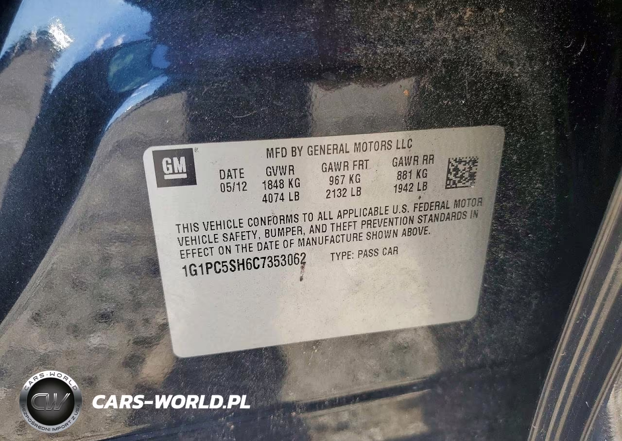 2012 Chevrolet Cruze Ls VIN:1G1PC5SH6C7353062 - 13