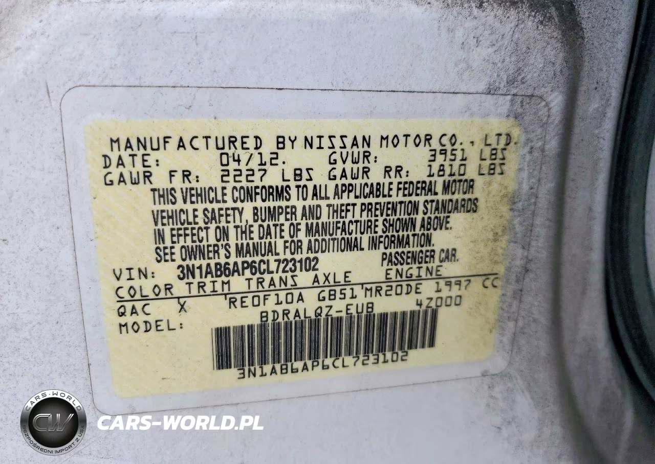 2012 Nissan Sentra 2.0 VIN:3N1AB6AP6CL723102 - 12