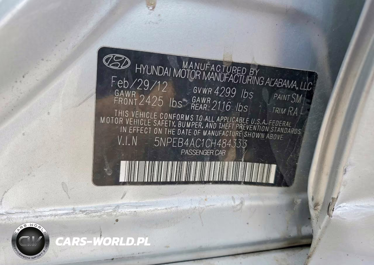 2012 Hyundai Sonata Gls VIN:5NPEB4AC1CH484333 - 12