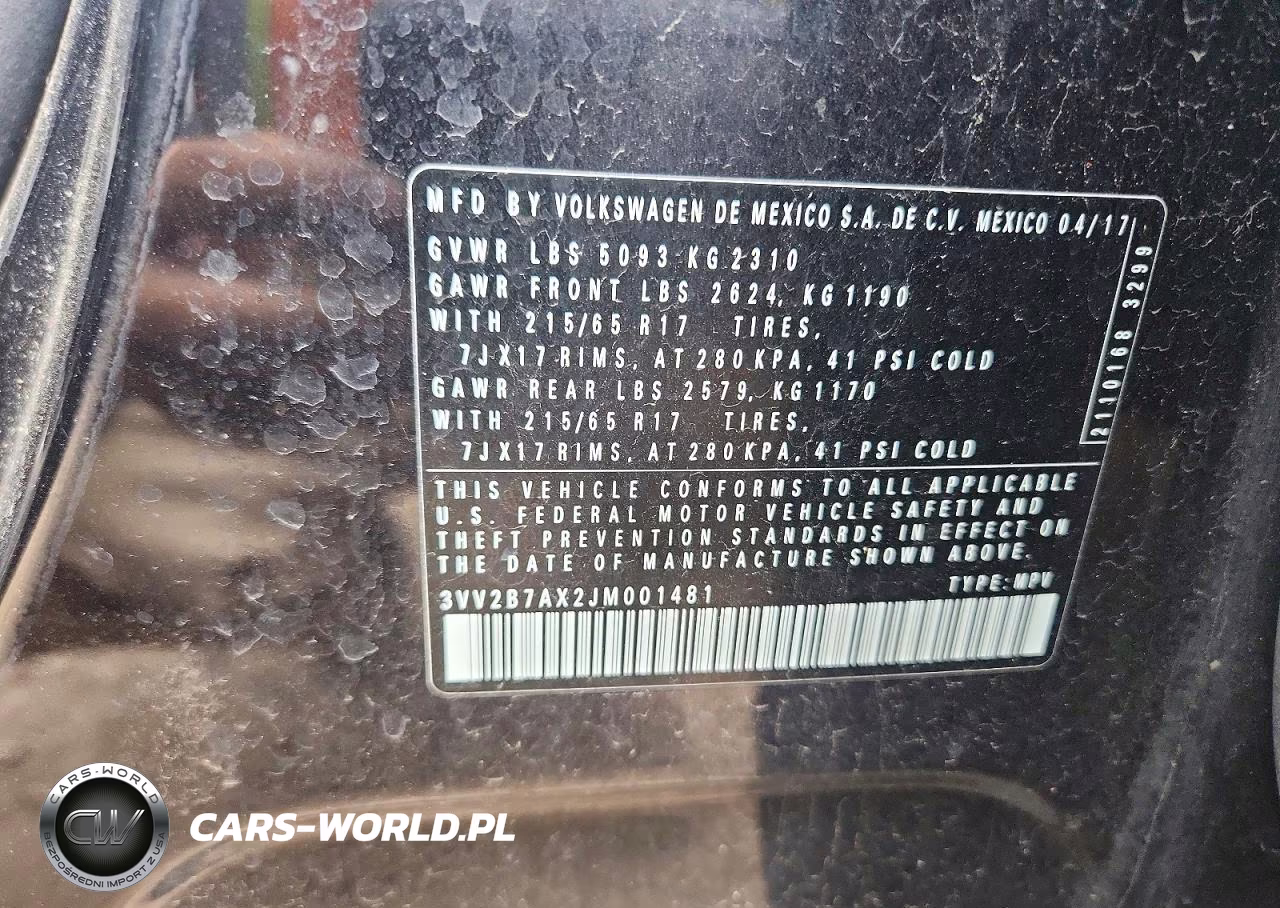 2018 Volkswagen Tiguan Se VIN:3VV2B7AX2JM001481 - 12