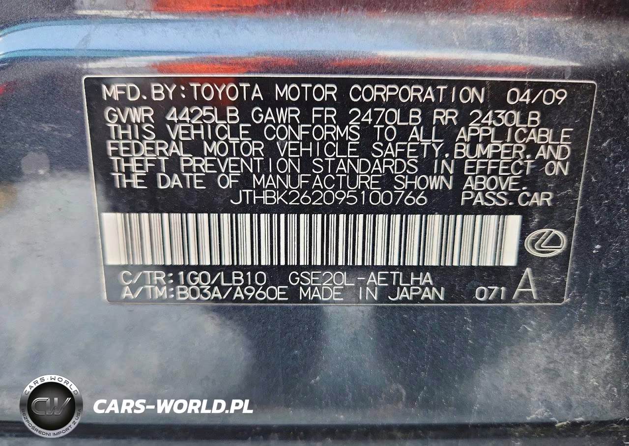 2009 Lexus Is 250 VIN:JTHBK262095100766 - 12