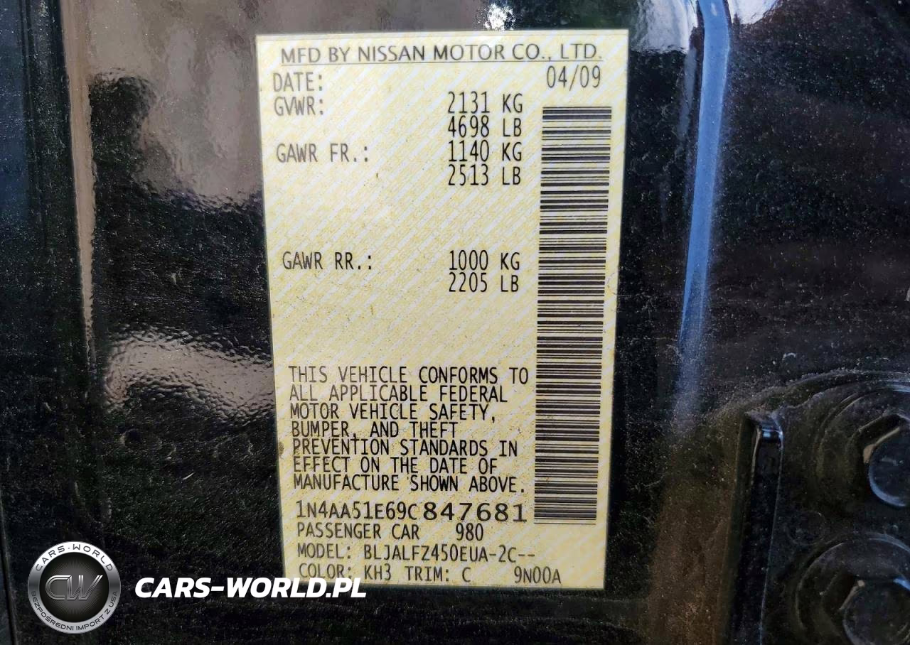 2009 Nissan Maxima 3.5 S VIN:1N4AA51E69C847681 - 12