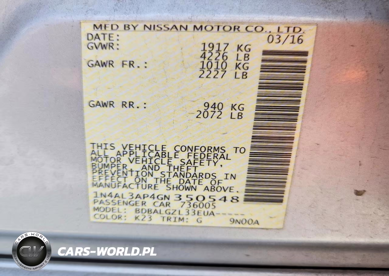 2016 Nissan Altima 2.5 S VIN:1N4AL3AP4GN350548 - 12