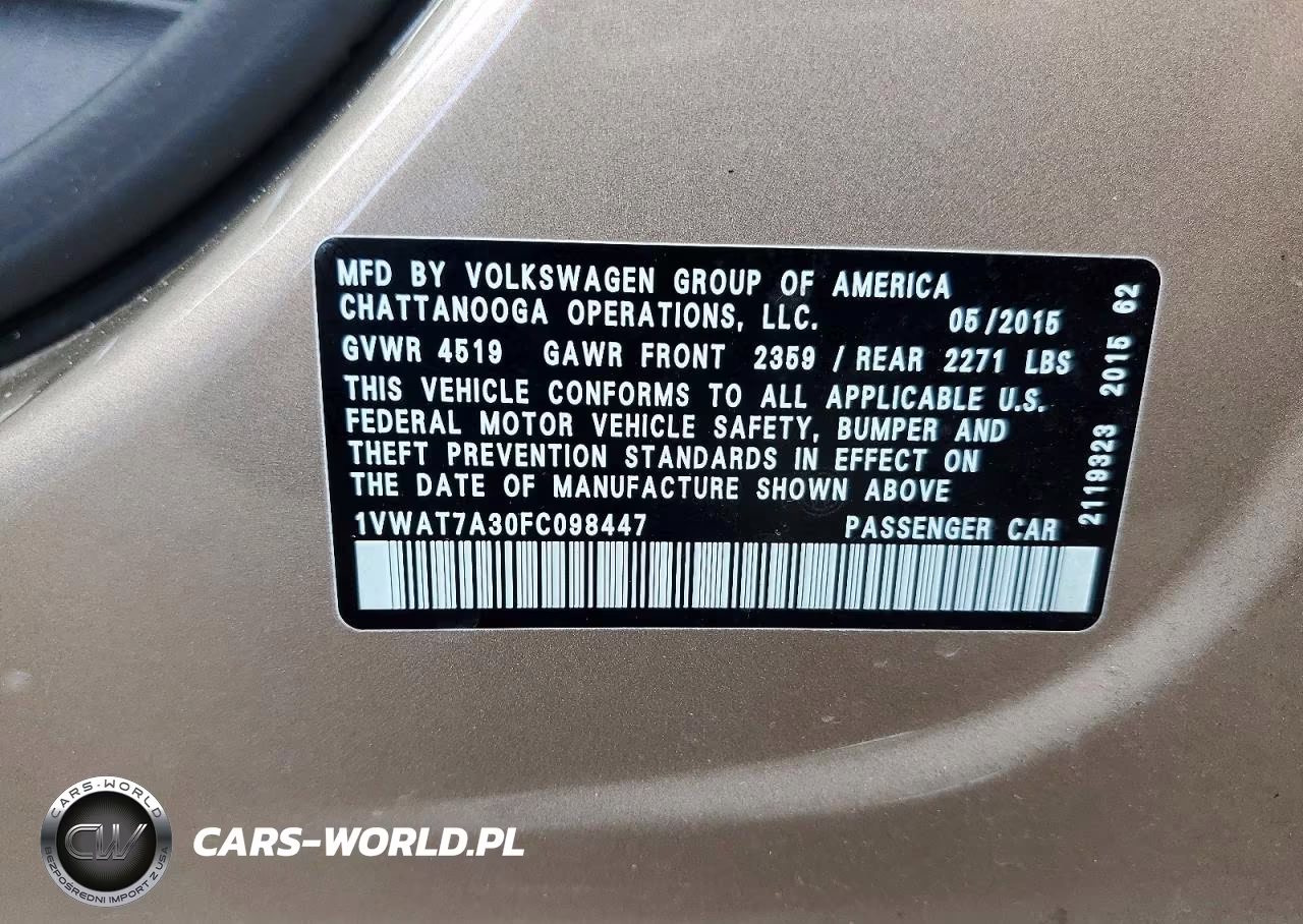 2015 Volkswagen Passat S VIN:1VWAT7A30FC098447 - 12