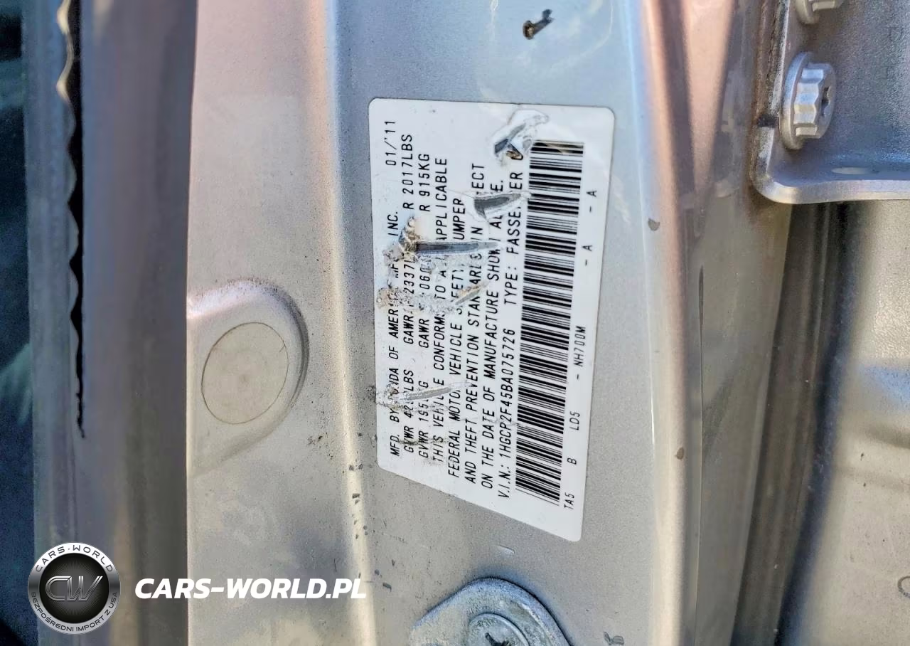 2011 Honda Accord Lxp VIN:1HGCP2F45BA075726 - 13