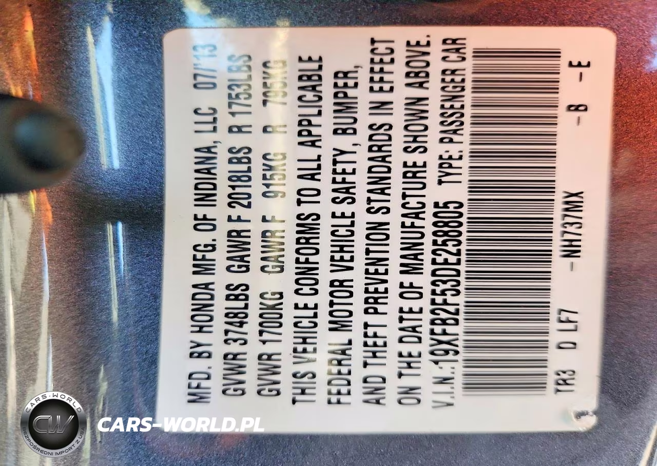 2013 Honda Civic Lx VIN:19XFB2F53DE258805 - 12