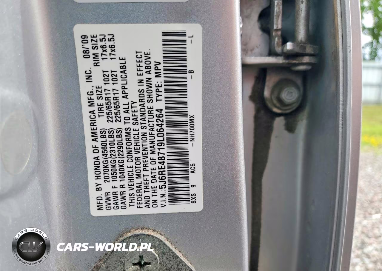 2009 Honda Cr-V Exl VIN:5J6RE48719L064264 - 13