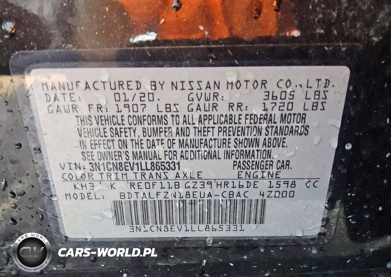 2020 Nissan Versa Sv VIN:3N1CN8EV1LL865331 - 5