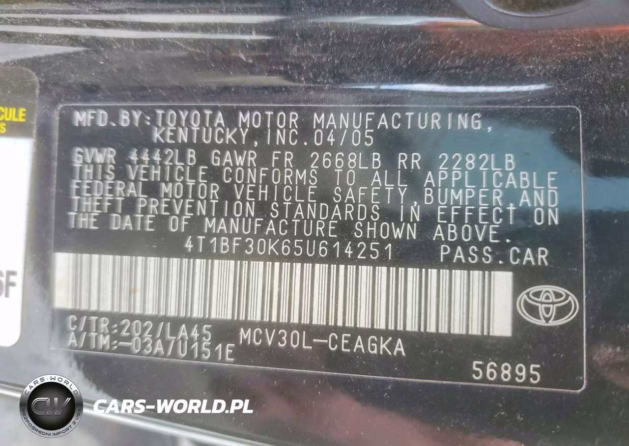 2005 Toyota Camry Xle V6 VIN:4T1BF30K65U614251 - 12