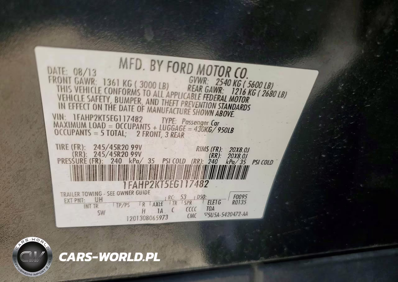 2014 Ford Taurus Sho VIN:1FAHP2KT5EG117482 - 12