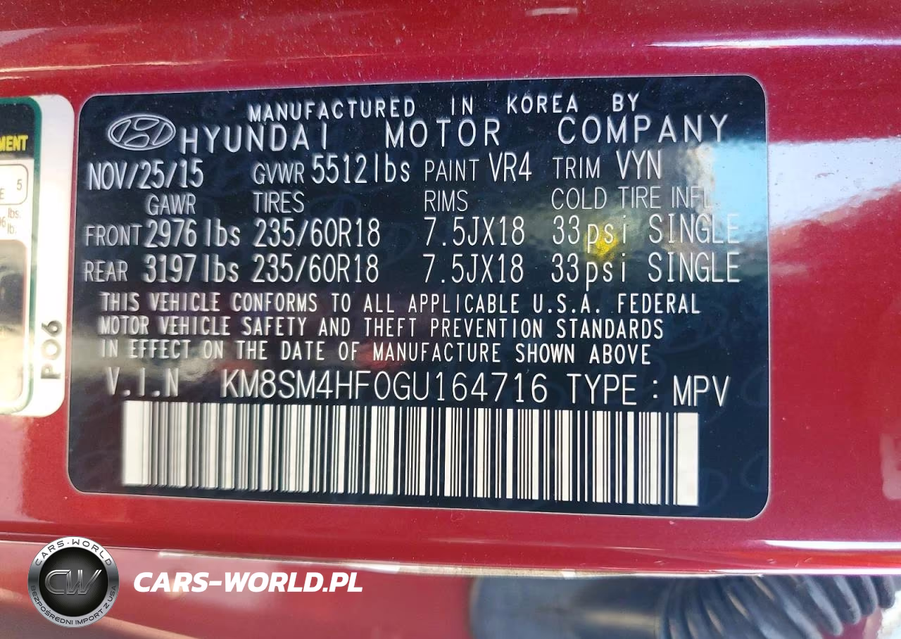2016 Hyundai Santa Fe VIN:KM8SM4HF0GU164716 - 13