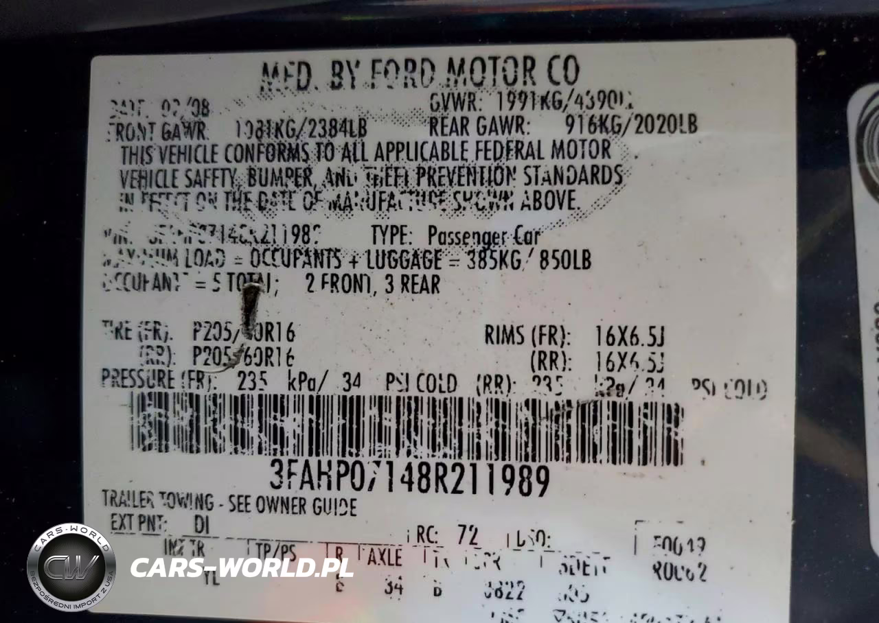 2008 Ford Fusion Se VIN:3FAHP07148R211989 - 12