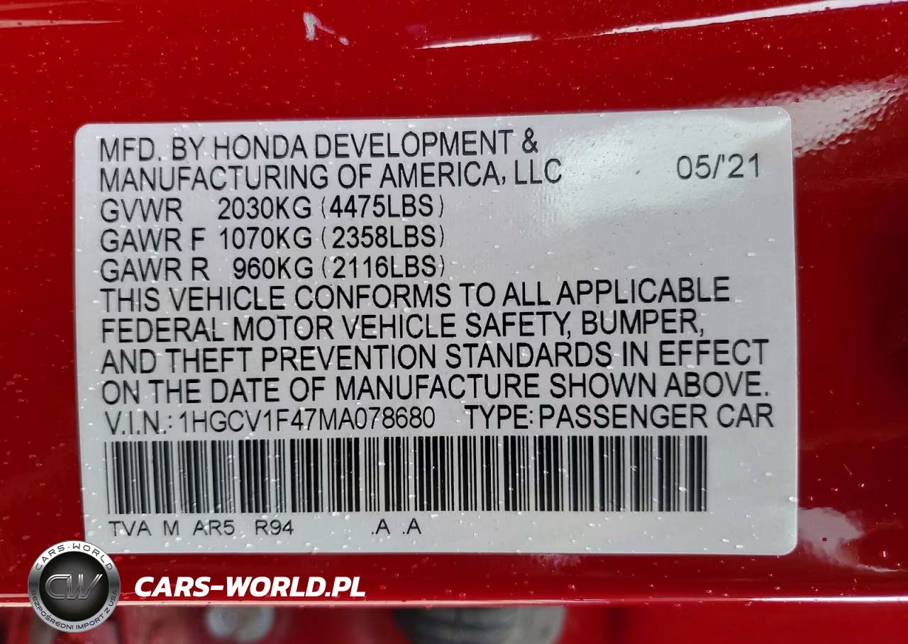 2021 Honda Accord Sport Se VIN:1HGCV1F47MA078680 - 12