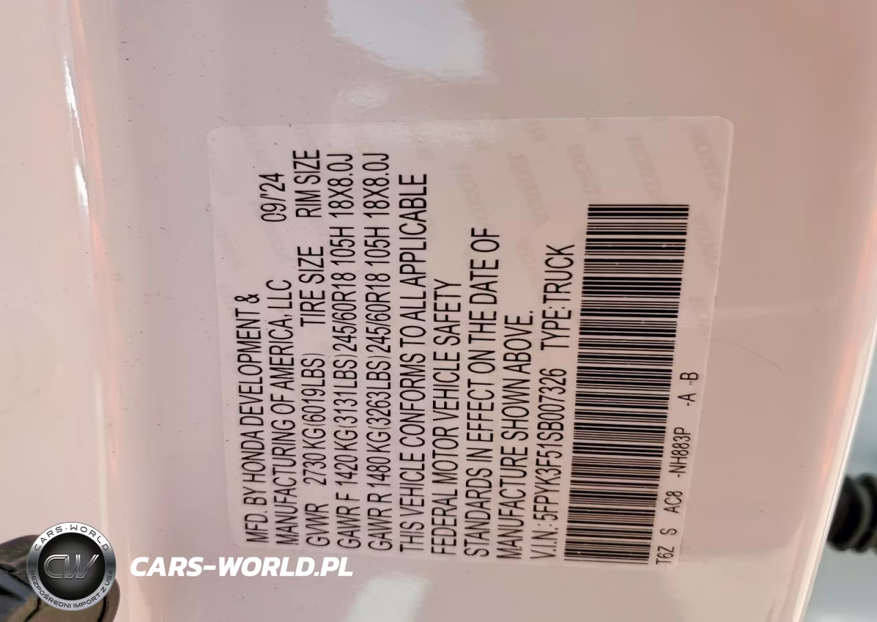 2025 Honda Ridgeline Rtl VIN:5FPYK3F51SB007326 - 12