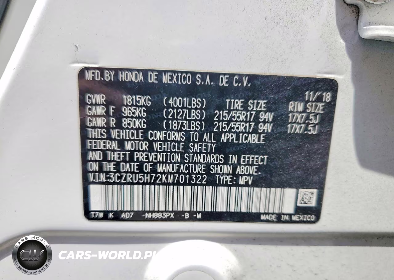 2019 Honda Hr-V Exl VIN:3CZRU5H72KM701322 - 14