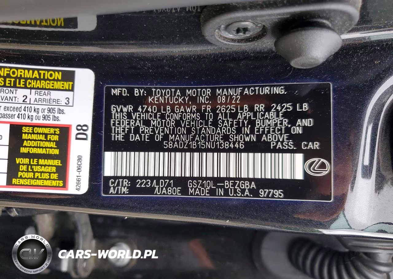 2022 Lexus Es 350 Base VIN:58ADZ1B15NU138446 - 12