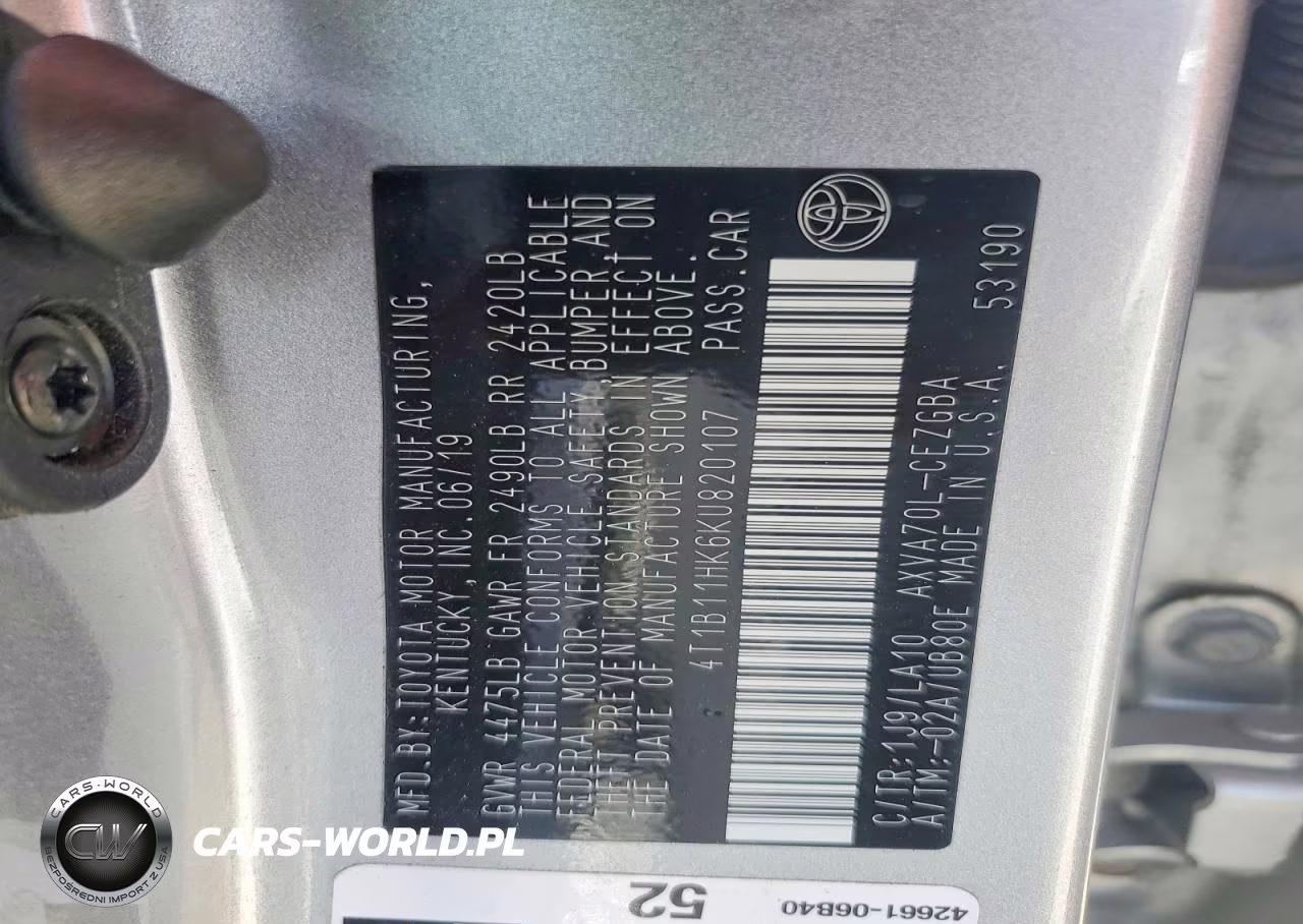 2019 Toyota Camry Xle VIN:4T1B11HK6KU820107 - 12