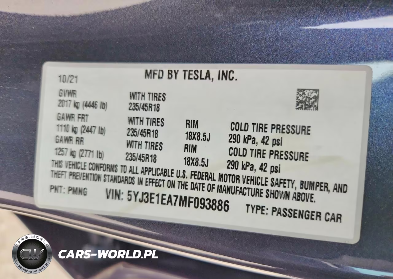 2021 Tesla Model 3 VIN:5YJ3E1EA7MF093886 - 12