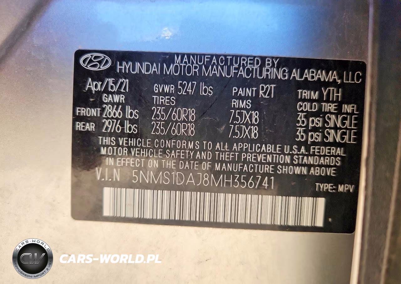 2021 Hyundai Santa Fe Se VIN:5NMS1DAJ8MH356741 - 12