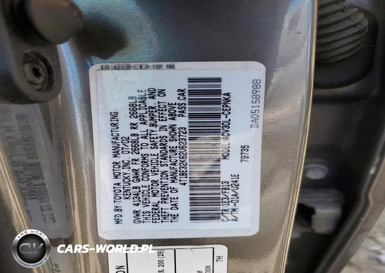 2002 Toyota Camry Le VIN:4T1BE32K62U623723 - 12