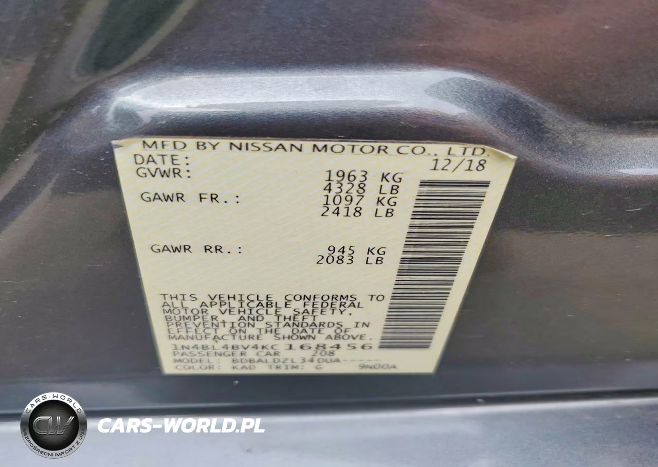 2019 Nissan Altima S VIN:1N4BL4BV4KC168456 - 12