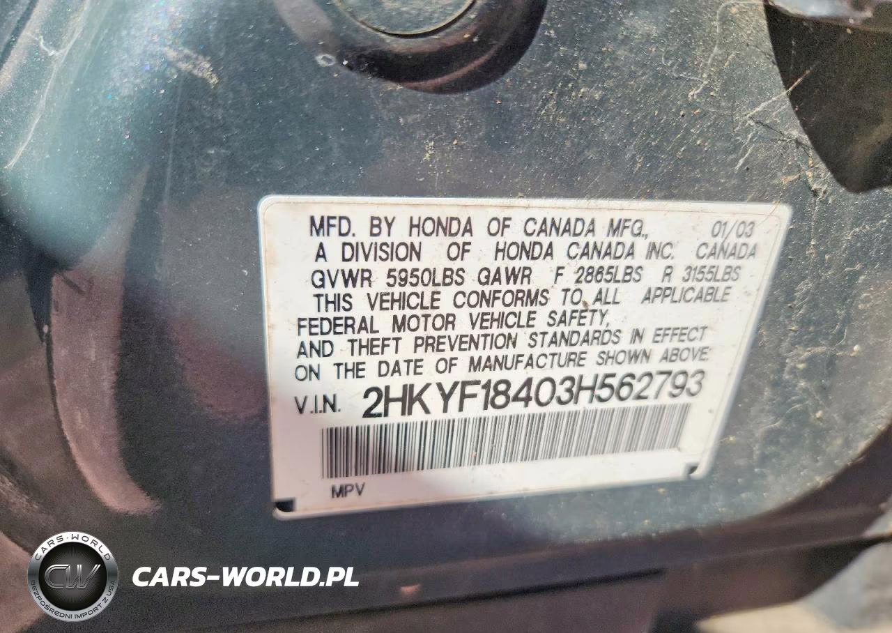 2003 Honda Pilot Ex VIN:2HKYF18403H562793 - 13