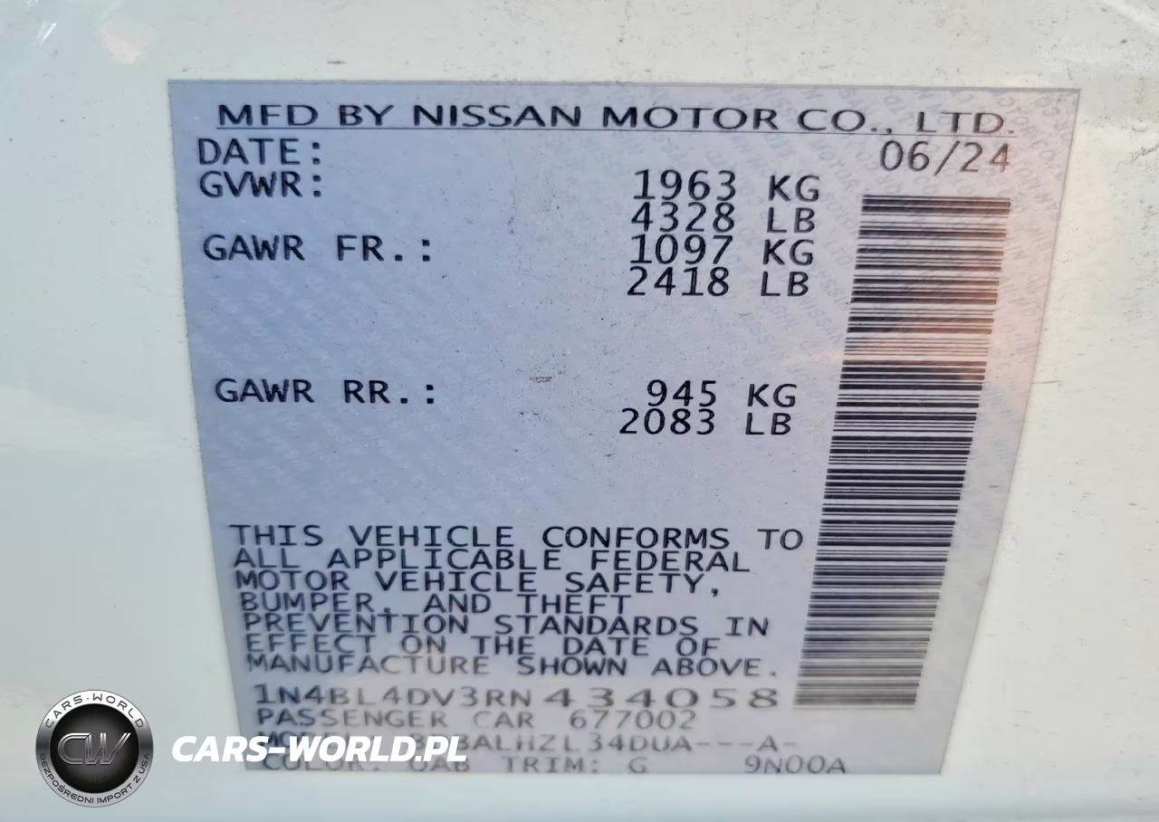 2024 Nissan Altima Sv VIN:1N4BL4DV3RN434058 - 12