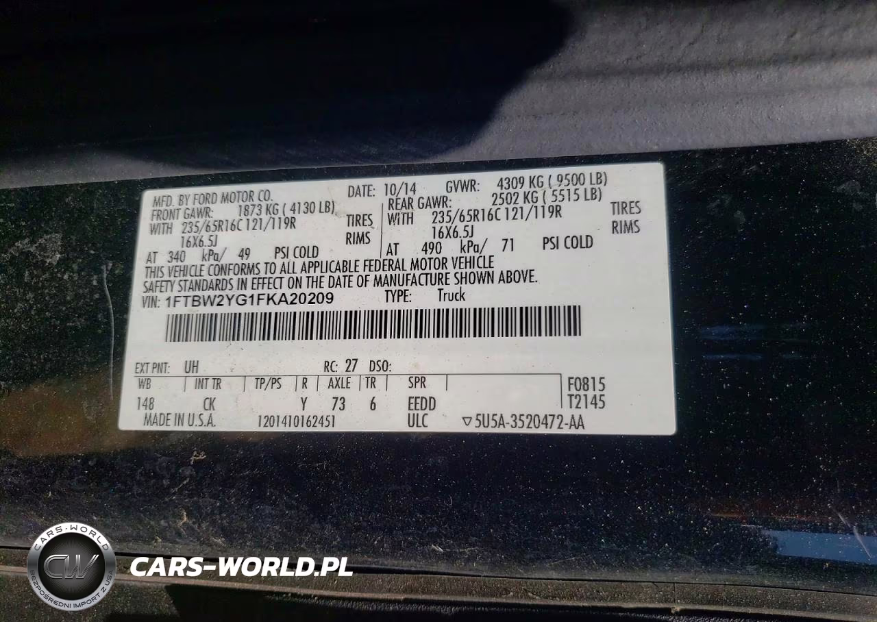 2015 Ford Transit T-350 VIN:1FTBW2YG1FKA20209 - 13