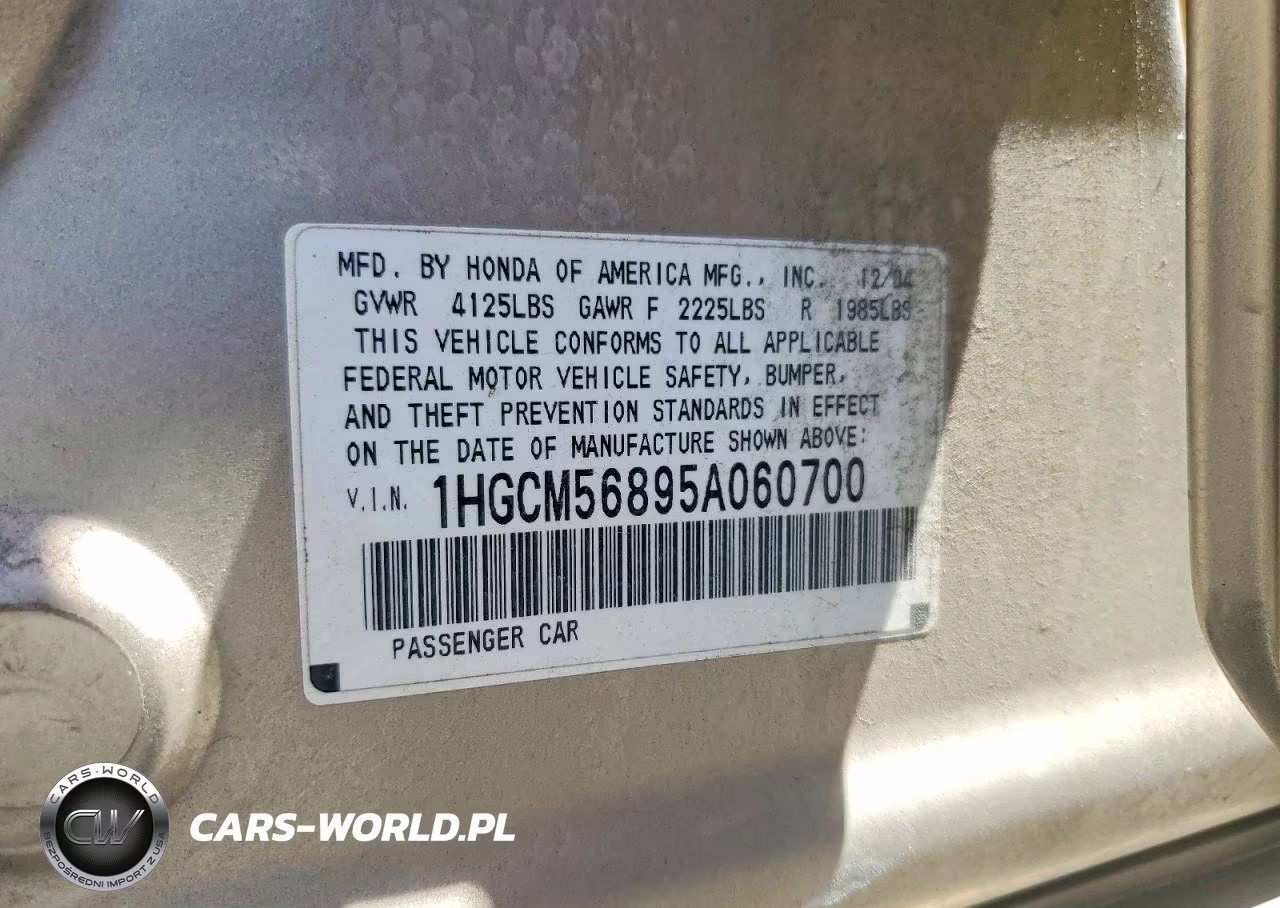 2005 Honda Accord Ex VIN:1HGCM56895A060700 - 12