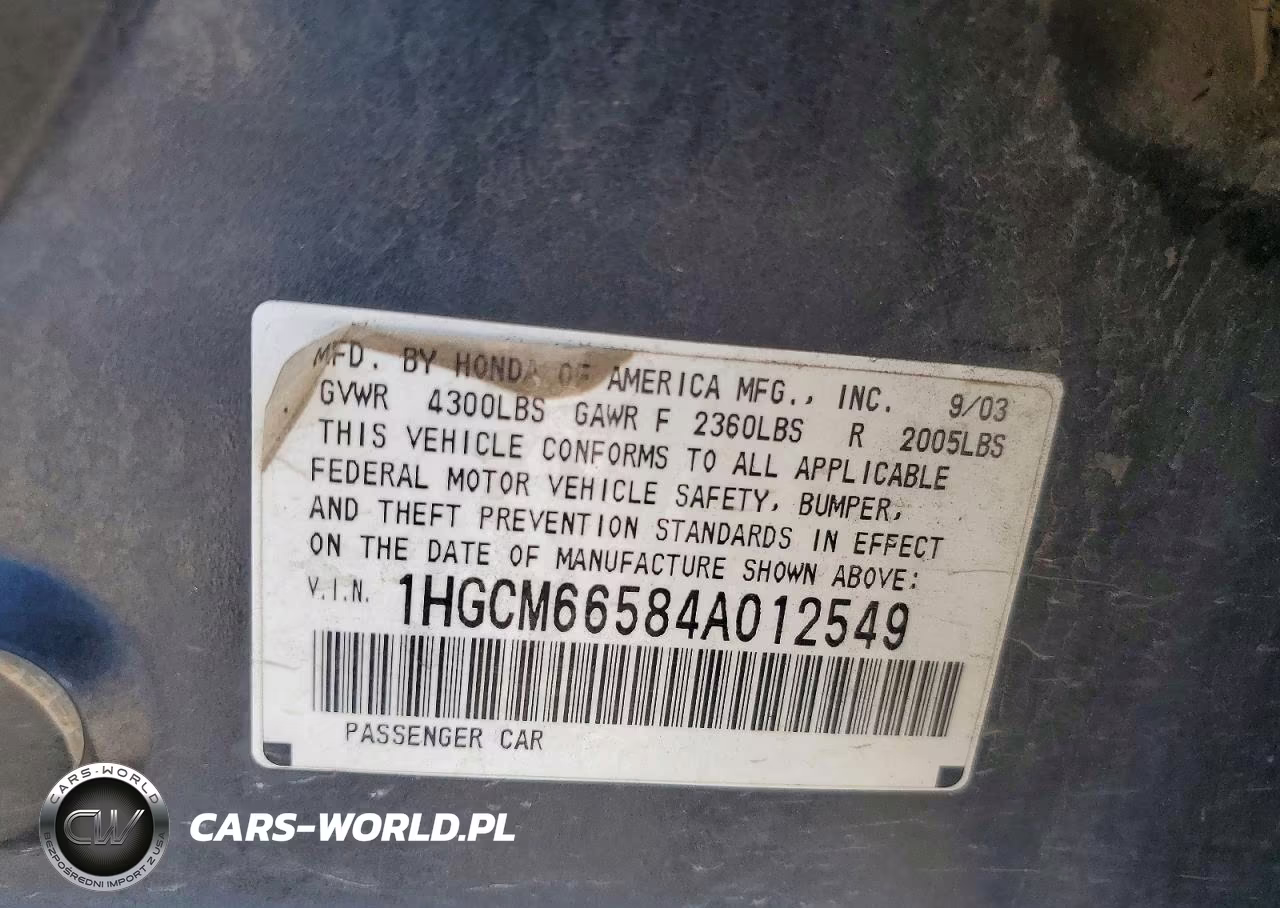 2004 Honda Accord Ex VIN:1HGCM66584A012549 - 12