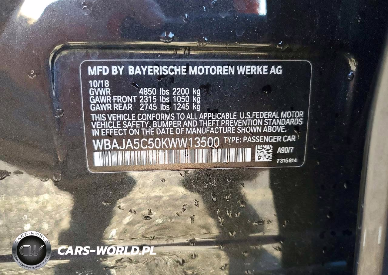 2019 BMW 530 I VIN:WBAJA5C50KWW13500 - 13