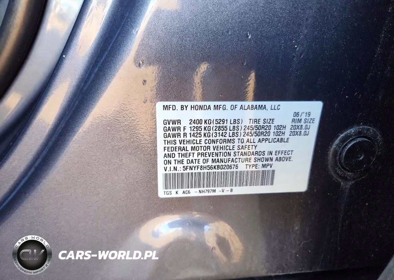 2019 Honda Passport Exl VIN:5FNYF8H56KB020676 - 12
