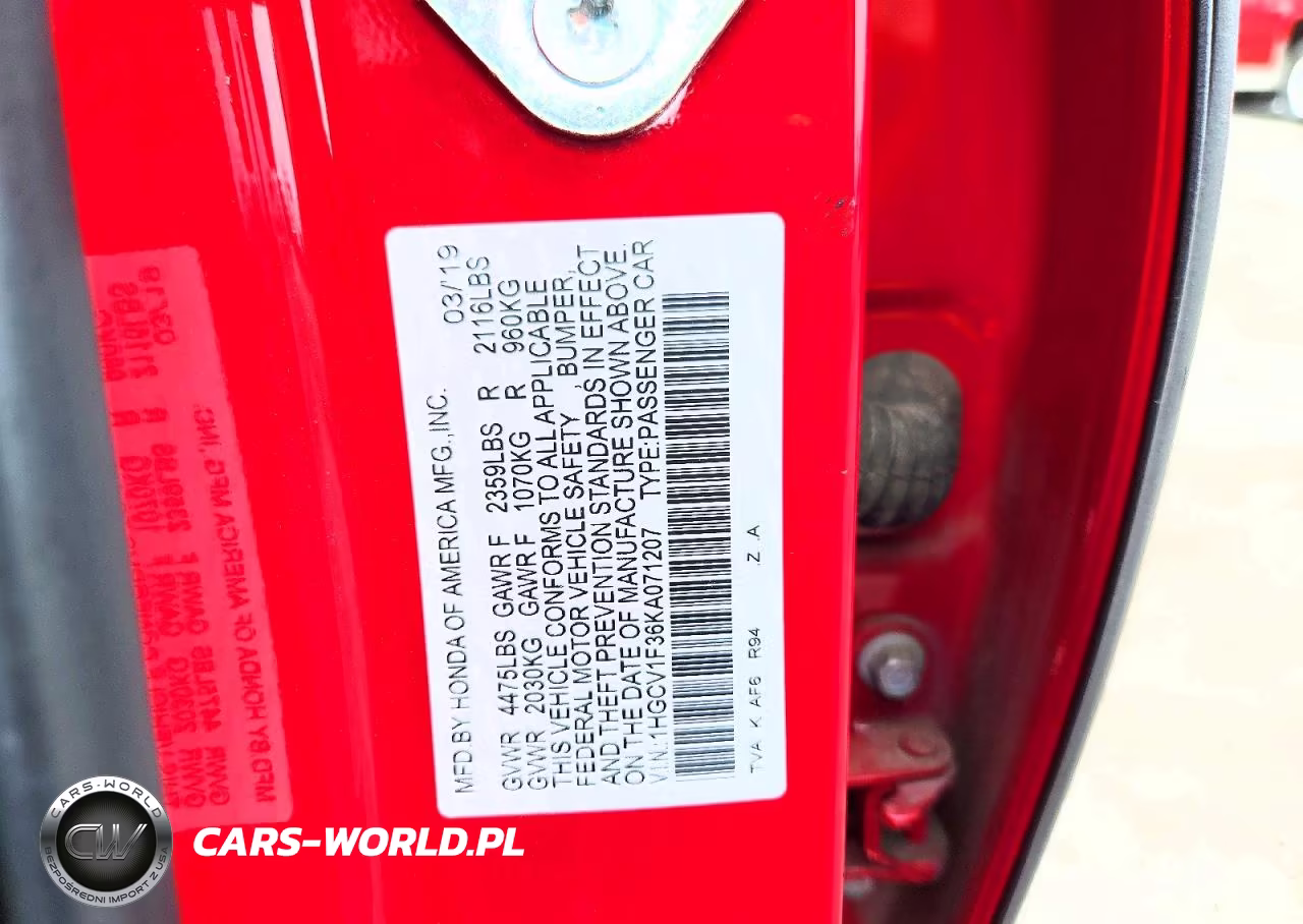 2019 Honda Accord Sport VIN:1HGCV1F36KA071207 - 12