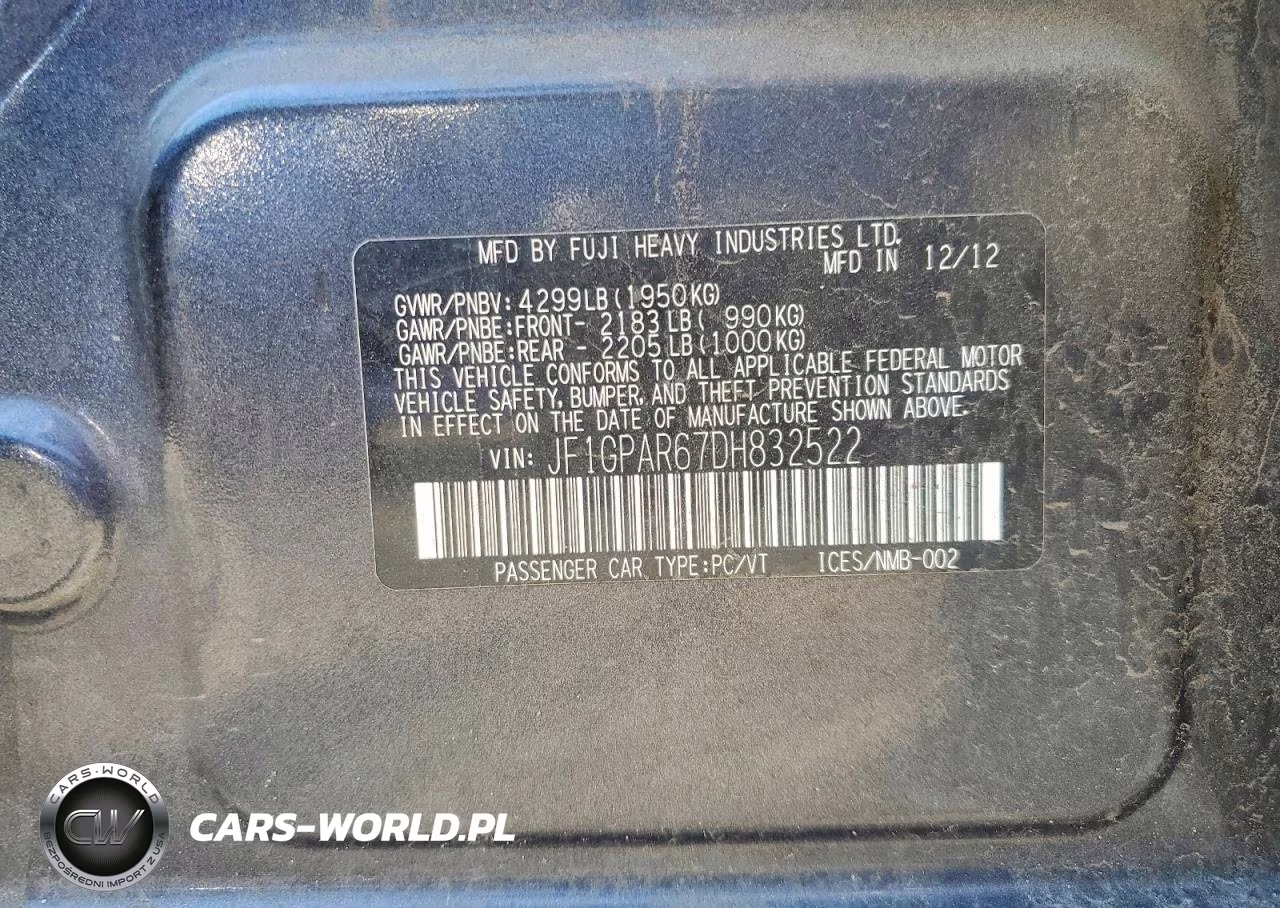 2013 Suba Impreza VIN:JF1GPAR67DH832522 - 12