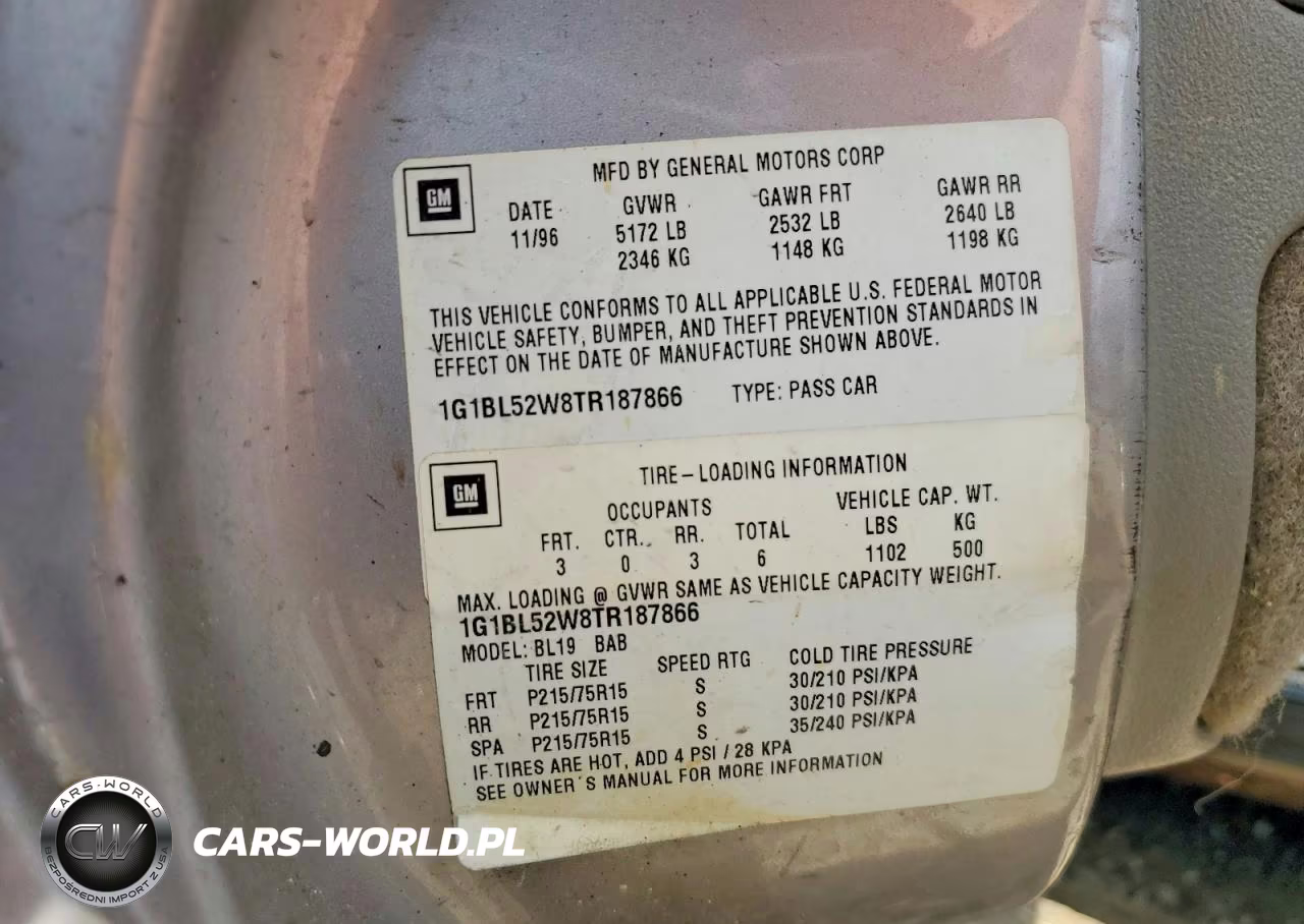 1996 Chevrolet Caprice Classic VIN:1G1BL52W8TR187866 - 12