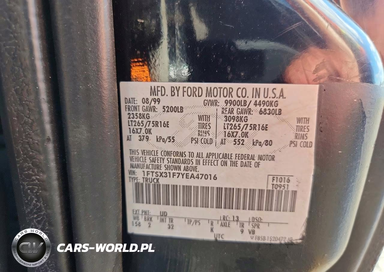 2000 Ford F350 Srw Super Duty VIN:1FTSX31F7YEA47016 - 12