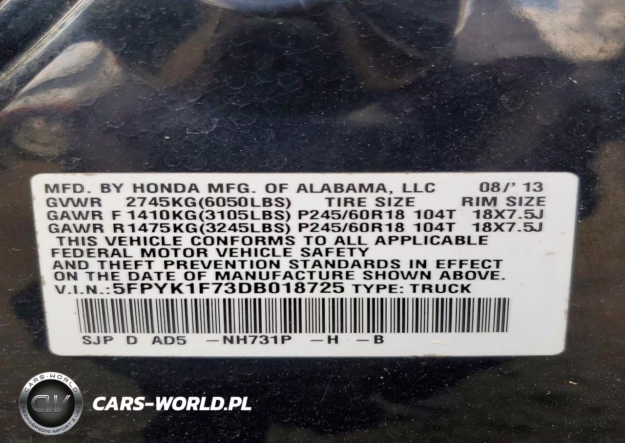 2013 Honda Ridgeline Sport VIN:5FPYK1F73DB018725 - 12