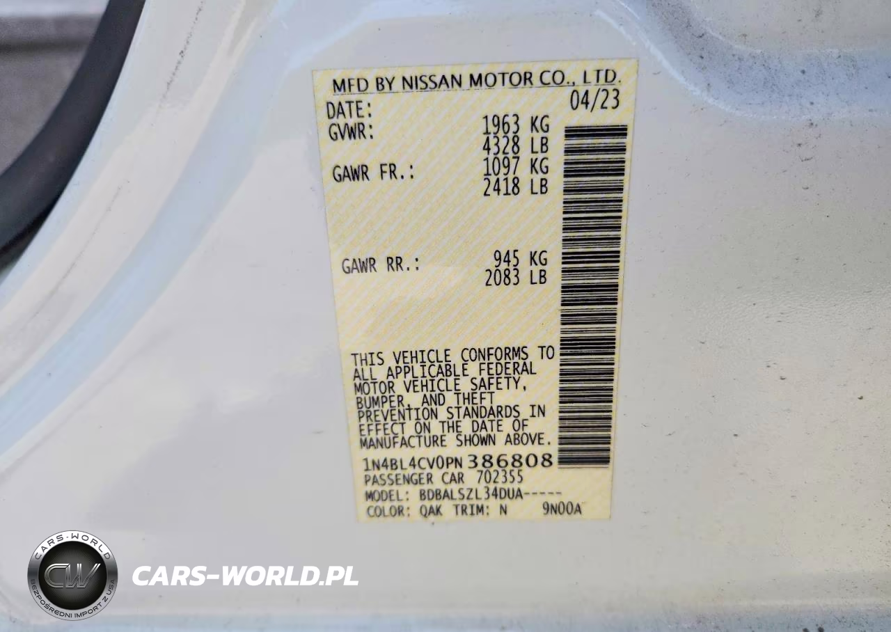 2023 Nissan Altima Sr VIN:1N4BL4CV0PN386808 - 12