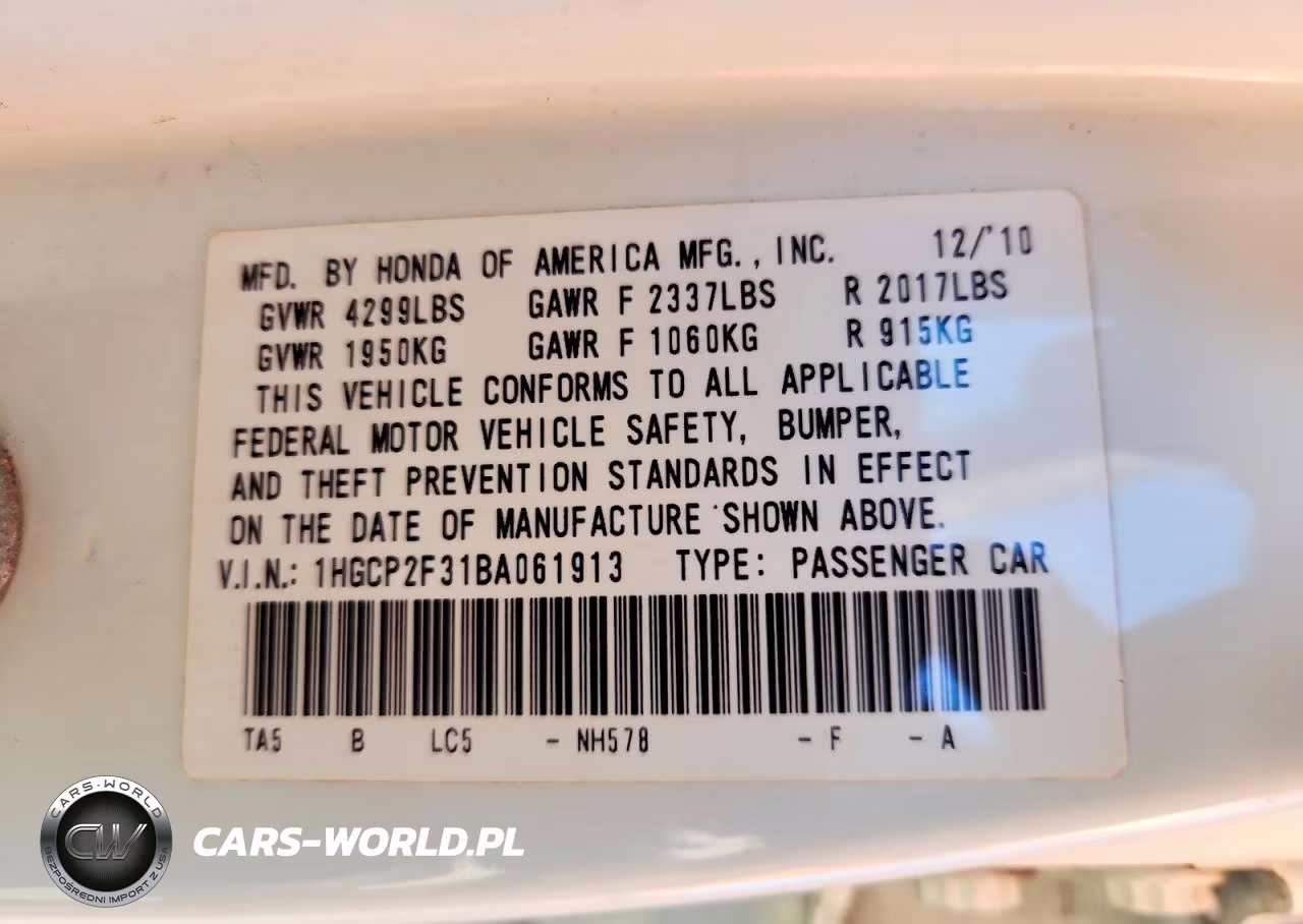 2011 HONDA ACCORD LX LX VIN:1HGCP2F31BA061913 - 12