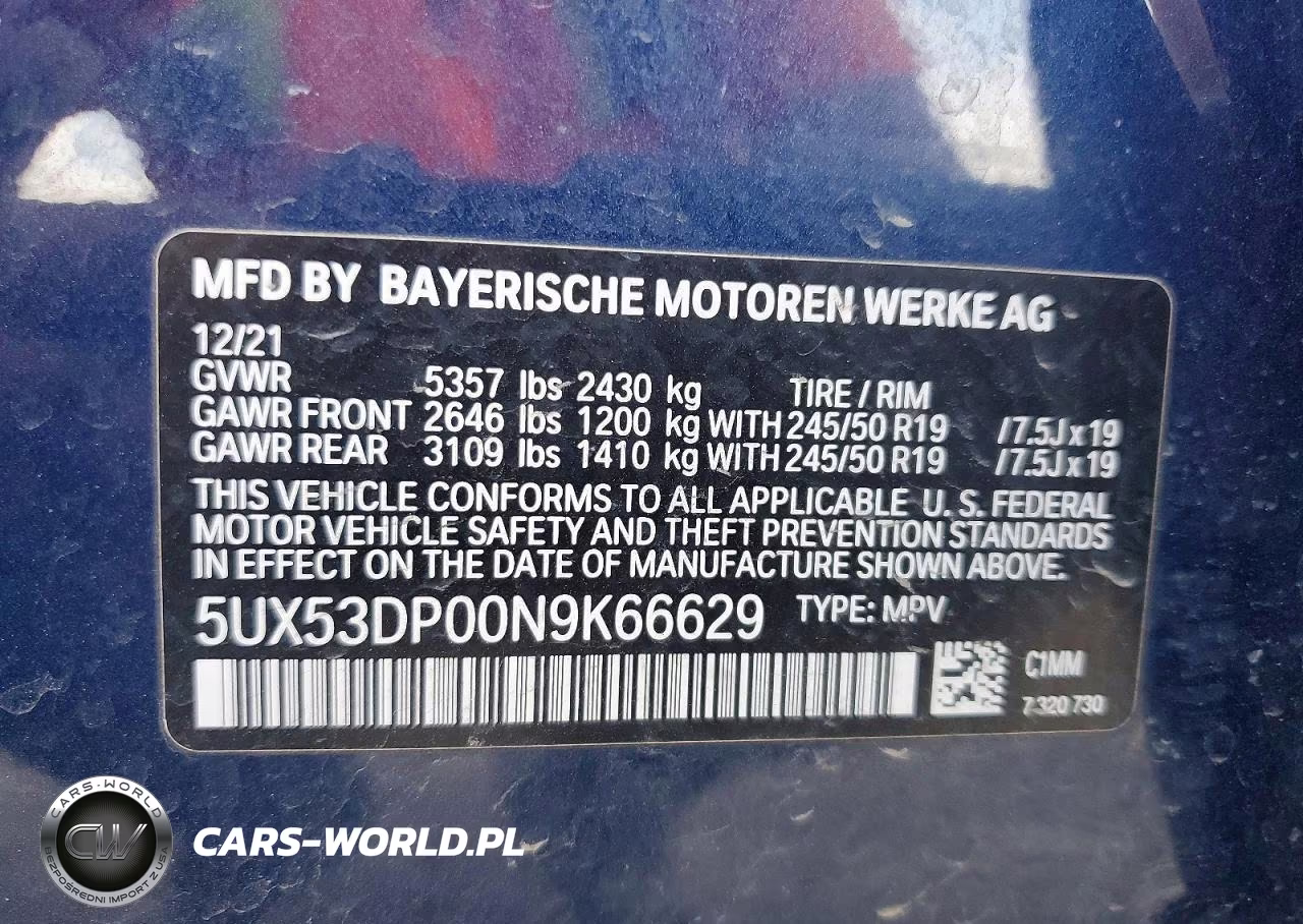 2022 BMW X3 xDrive30I VIN:5UX53DP00N9K66629 - 13