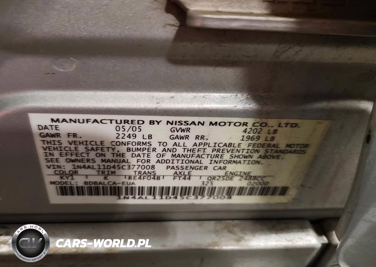 2005 Nissan Altima 2.5 VIN:1N4AL11D45C377008 - 12