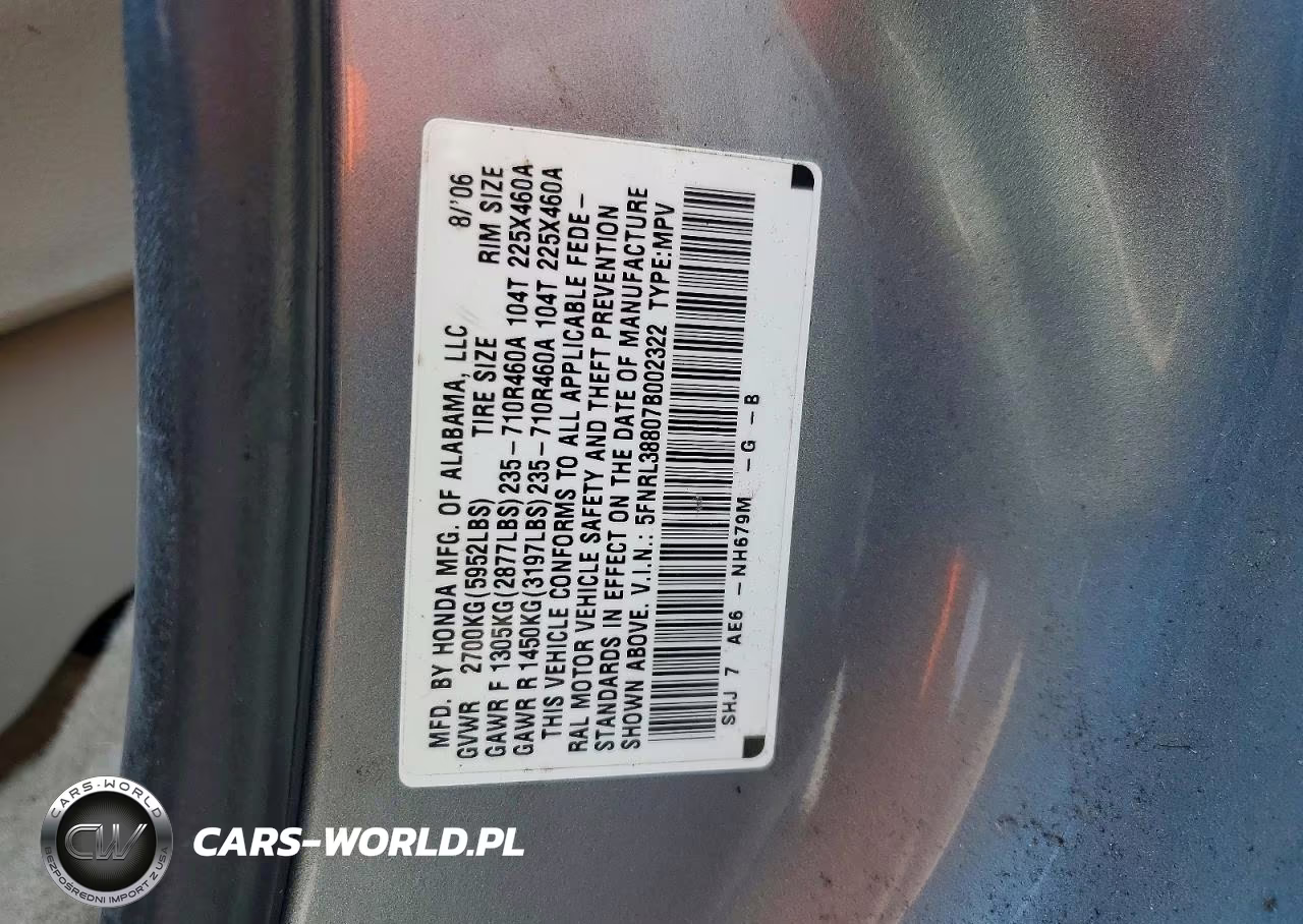 2007 Honda Odyssey Touring VIN:5FNRL38807B002322 - 13